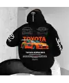 Toyota Supra Baskılı Siyah Kapşonlu Sweatshirt