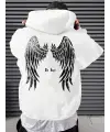 Unisex Angel Sırt Baskılı Kapşonlu Beyaz Sweatshirt