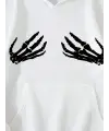 Unisex Skeleton Hand Baskılı Kapşonlu Beyaz Sweatshirt