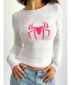 Uzun Kol Spider Baskılı Siyah Bluz Body