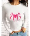 Uzun Kol Spider Baskılı Siyah Bluz Body