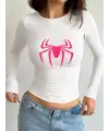 Uzun Kol Spider Baskılı Siyah Bluz Body