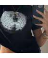 Vintage Disco Ball Baskılı Crop Bluz