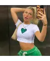 Vintage Green Heart Baskılı Beyaz Crop