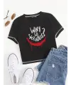 Why So Serious Baskılı Ters Dikiş Siyah Crop