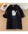 Wow Cat Baskılı Kırmızı Unisex Oversize T-Shirt