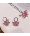 Y2k Galaksi Pembe  Zirkon  Kristal 2Li Kolye Takımı