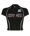 Y2k Hype Girl Zip Fermuarlı Siyah Crop