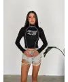 Y2K Moto Race Siyah Uzun Kollu Bluz Crop