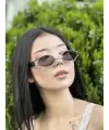 Y2K Piercing Detay Oval UV Korumalı Siyah Renk Bakır Uçlu Güneş Gözlüğü