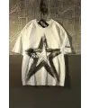 Y2k Star Baskılı Beyaz Unisex Oversize T-Shirt