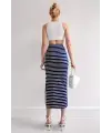 Y2k Uzun Çizgili Etek Lacivert-Beyaz