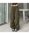 Krem Tactical Paraşüt Kumaş Kargo Cepli Oversize Unisex Pantolon
