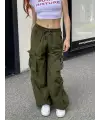 Krem Tactical Paraşüt Kumaş Kargo Cepli Oversize Unisex Pantolon