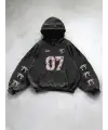 Yıkamalı 07 Retro Baskılı Vintage Kapüşonlu Sweatshirt