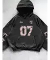 Yıkamalı 07 Retro Baskılı Vintage Kapüşonlu Sweatshirt