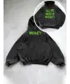 Yıkamalı All We Need İs Money Baskılı Vintage Kapüşonlu Sweatshirt