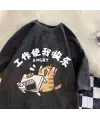 Yıkamalı Angry Cat Oversize Vintage T-Shirt