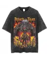 Yıkamalı Anime Attack On Titan Baskılı Unisex Oversize Vintage T-Shirt