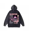 Yıkamalı Black Pink Vintage Kapüşonlu Sweatshirt
