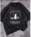 Yıkamalı Cat In Cube Baskılı Unisex Oversize Eskitme T-Shirt