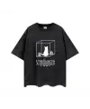 Yıkamalı Cat In Cube Baskılı Unisex Oversize Eskitme T-Shirt
