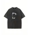 Yıkamalı Fang Baskılı Unisex Oversize Vintage T-Shirt