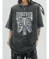 Forever Rib Baskılı Siyah Unisex Oversize T-Shirt