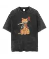 Killer Cat Baskılı Beyaz Unisex Oversize T-Shirt