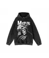 Yıkamalı Kumaş Rock Serisi Misfits Kapüşonlu Hoodie Sweatshirt