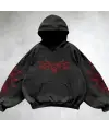Yıkamalı Red Gothic Vintage Kapüşonlu Sweatshirt