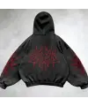 Yıkamalı Red Gothic Vintage Kapüşonlu Sweatshirt
