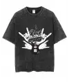 Yıkamalı Rock Baskılı Unisex Oversize Vintage T-Shirt