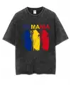 Yıkamalı Romania Baskılı Unisex Oversize Vintage T-Shirt