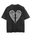 Yıkamalı Sırt Baskılı Wing Skeleton Unisex Eskitme T-Shirt