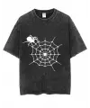 Yıkamalı Spider Baskılı Unisex Oversize Vintage T-Shirt