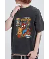 Spider-Cat Baskılı Siyah Unisex Oversize T-Shirt