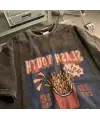 Yıkamalı Streetwear Retro Baskılı Unisex Oversize Vintage T-Shirt