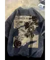 Yıkamalı Streetwear Rose Baskılı Unisex Oversize Vintage T-Shirt