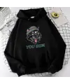 You Bum Cat Baskılı Siyah Unisex Oversize Kapüşonlu Sweatshirt