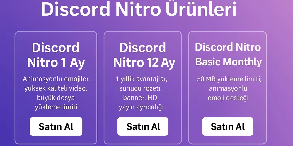 Discord Nitro 产品 - 1个月，12个月和基本套餐