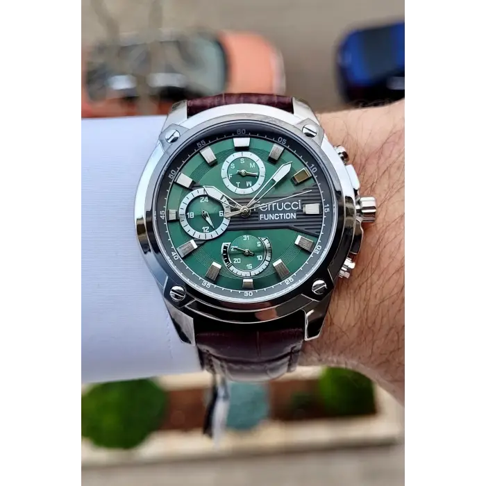 Ferrucci FCISTE249 Kasası Gümüş Kordonu Kahverengi Renk Fonksiyonlu Erkek Kol Saati