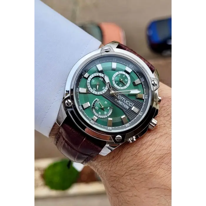 Ferrucci FCISTE249 Kasası Gümüş Kordonu Kahverengi Renk Fonksiyonlu Erkek Kol Saati