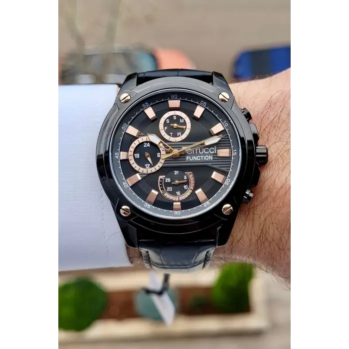 Ferrucci FCISTE253 Göstergeleri Rose Kordonu Siyah Renk Fonksiyonlu Erkek Kol Saati