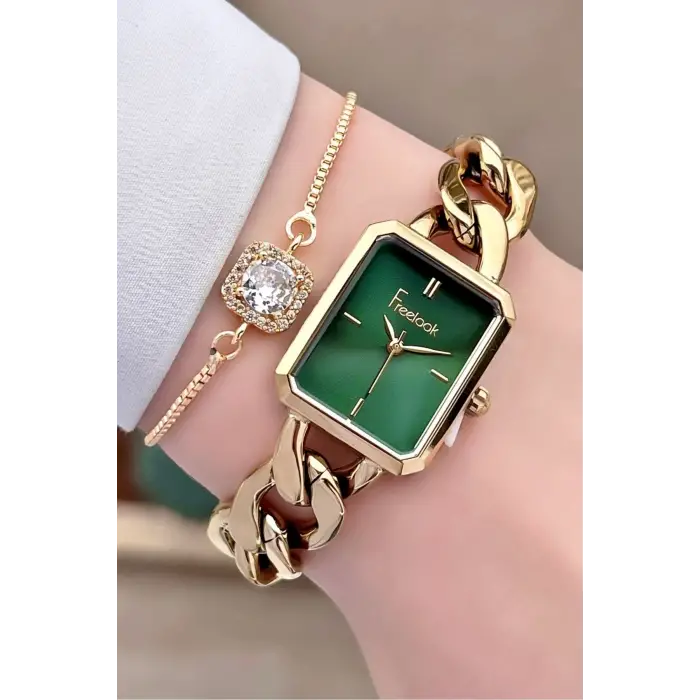 Freelook FL3ISTE30 Gold Renk Zincirli Hediye Paketli 5 ATM Kadın Kol Saati ve Bileklik