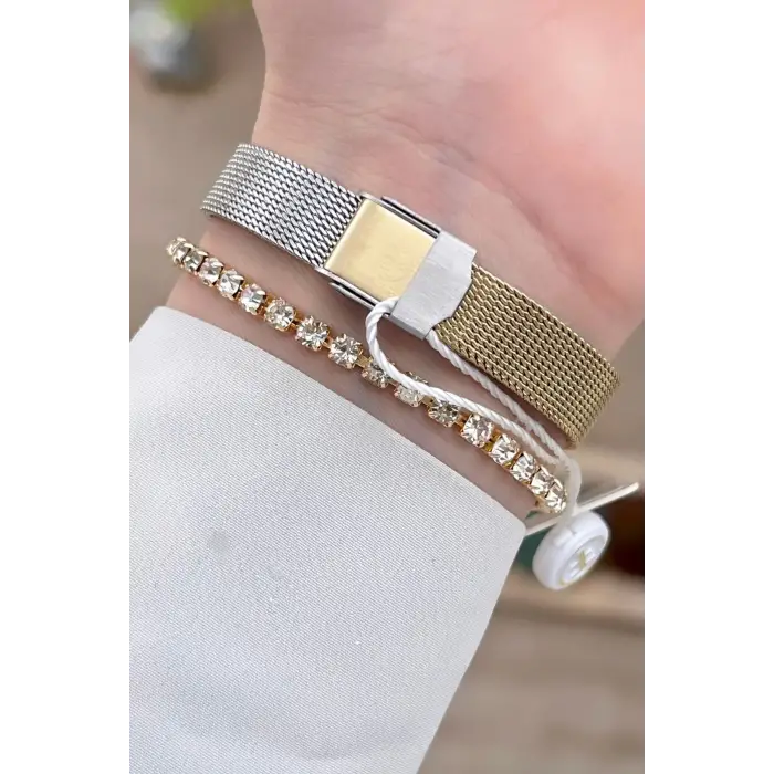Freelook FLISTE33 Gold Gümüş Renk Hediye Paketli 5 ATM Kadın Kol Saati ve Bileklik