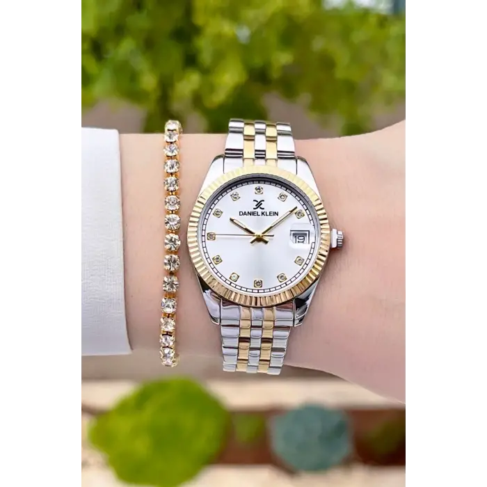 Daniel Klein DKISTE1142 Gold Gümüş Renk Hediye Paketli Takvimli Kadın Kol Saati ve Bileklik