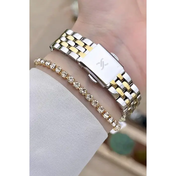 Daniel Klein DKISTE1142 Gold Gümüş Renk Hediye Paketli Takvimli Kadın Kol Saati ve Bileklik