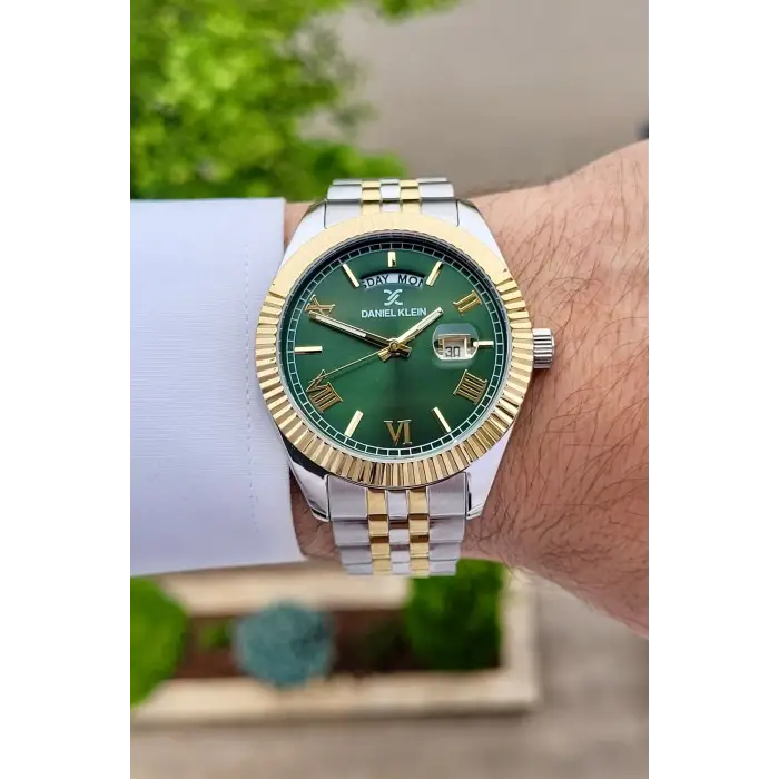 Daniel Klein DKISTE1127 Kadranı Yeşil Kordonu Gold Gümüş Renk Hediye Paketli Erkek Kol Saati