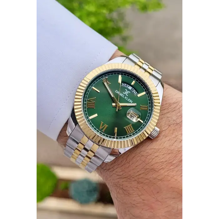 Daniel Klein DKISTE1127 Kadranı Yeşil Kordonu Gold Gümüş Renk Hediye Paketli Erkek Kol Saati